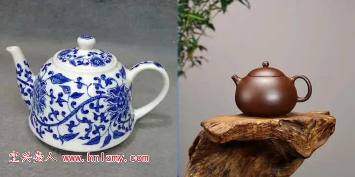 紫砂壺和陶瓷茶壺對比圖